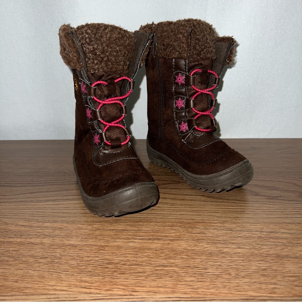 OshKosh B’gosh Little Girls Brown Winter Boots Pink Laces Size 6